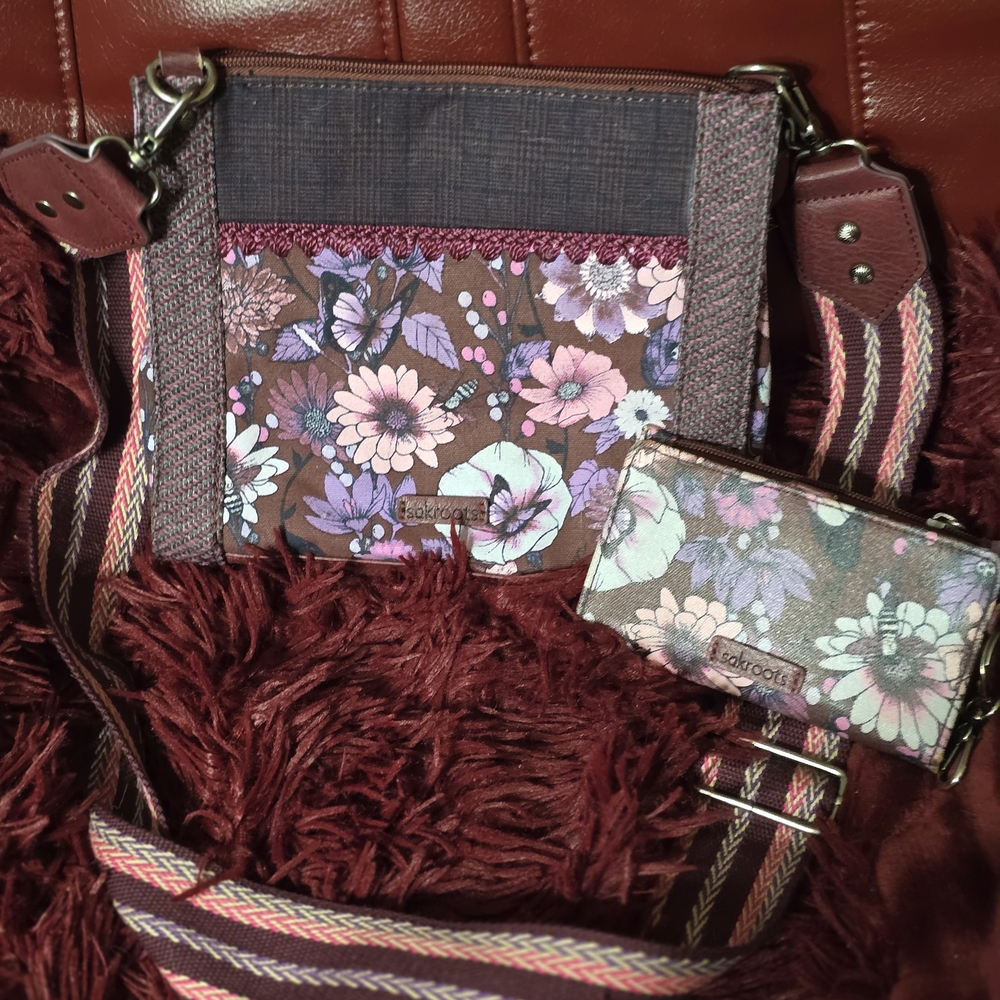Sakroots Floral Crossbody Bag and Wallet - Purple and Brown